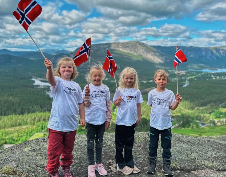 Frå venstre: Sunniva Verpe Slåtta, Sofie Fossli, June Hauge Saga, Vinjar Moe Heimdal på sin åttande topptur på Lislehei.