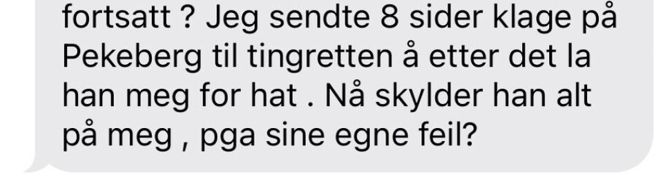 Utdrag av melding der Roa skriv om advokat Gjermund Pekeberg.