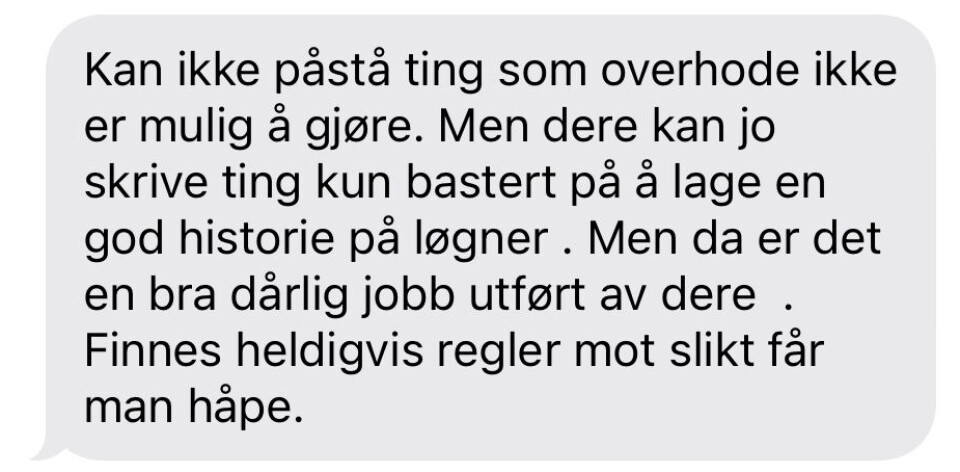 Skjermdump av sms frå Egil Andre Roa til VTB.