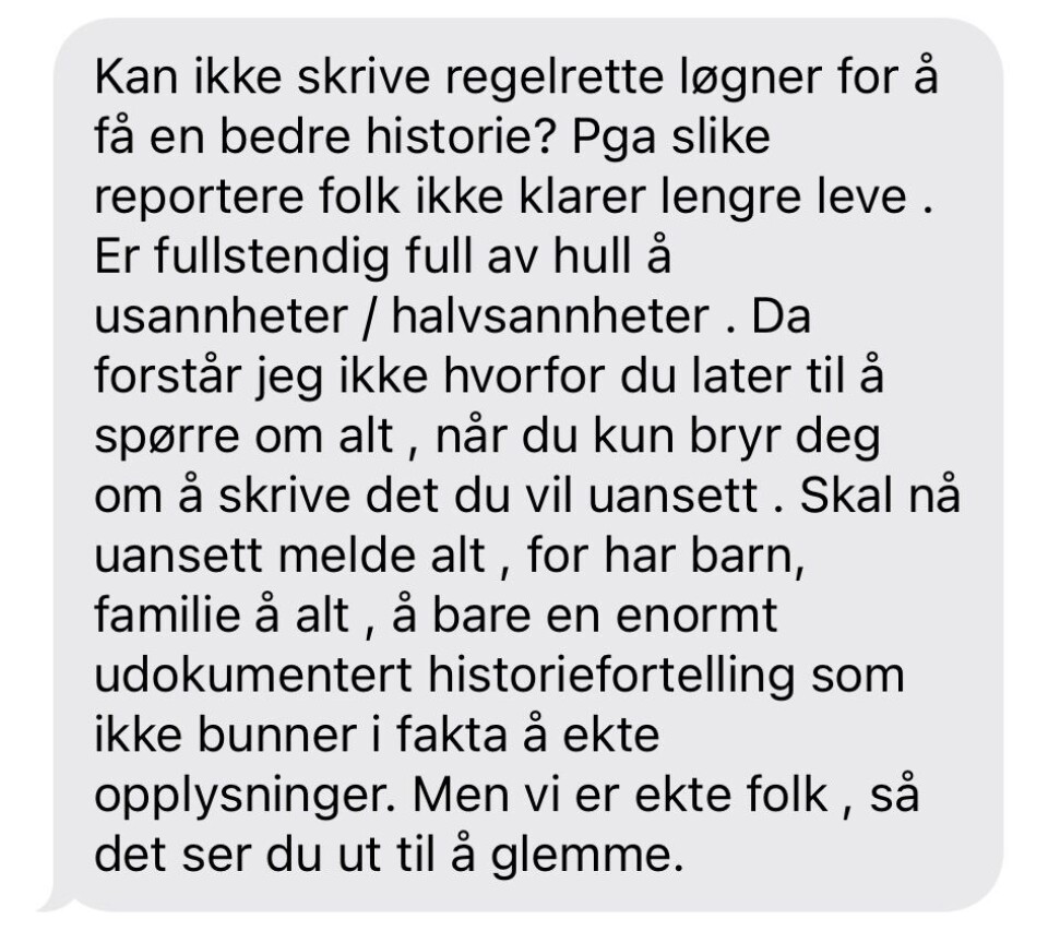 Skjermdump av sms frå Egil Andre Roa til VTB.